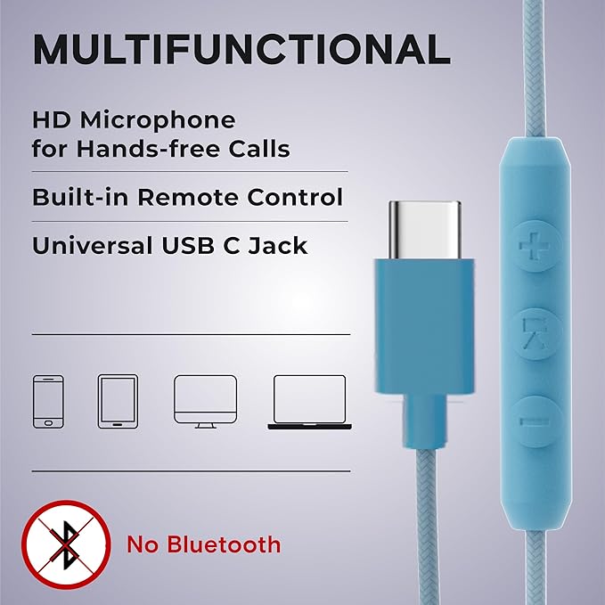 ARTIX USB C Headphones Wired for Kids & Adults with Mic & Volume Control, Type C Wired Headphones for iPhone 17, 16, 15, Samsung, Android - USBC Teens Corded Head Phones for Laptop, Computer, Tablet