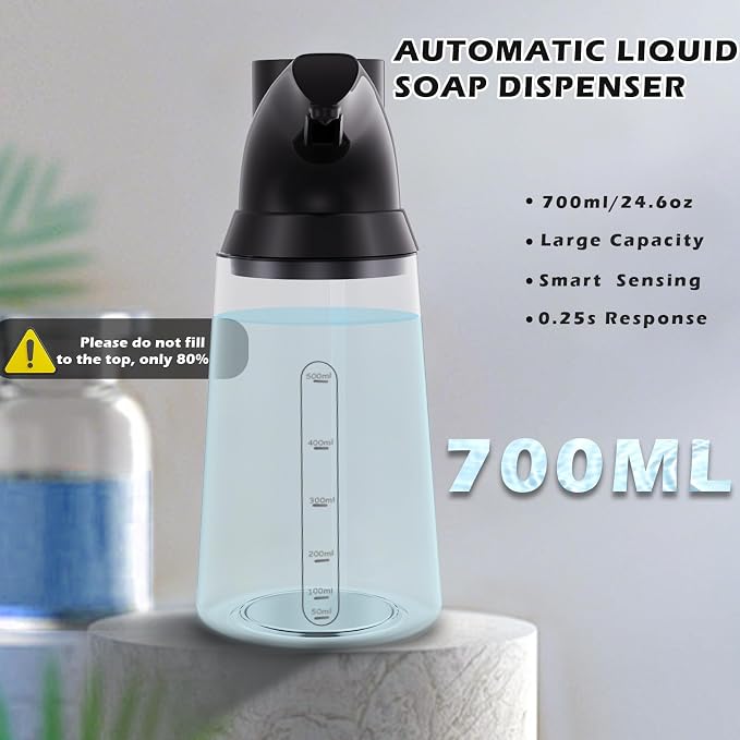 2 Pack Automatic Liquid Soap Dispenser Touchless,Black 4-Level Adjustable Modern Type-C Rechargeable Electric Sensor Soap Dispenser,Hand Sanitizer Dispenser for Kitchen