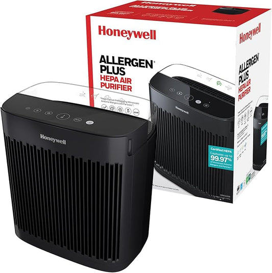 Honeywell Allergen Plus HEPA Air Purifier for Home, Large Rooms up to 900 Ft², Turbo Clean, HEPA Filter Reduces Dust, Pollen, Pet Dander, All Smoke Types, Odors, Black, HPA5100B