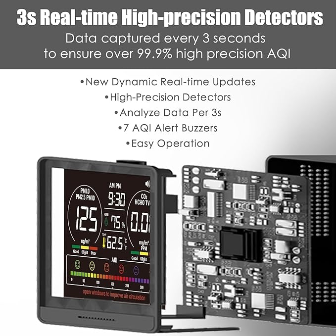 Professional 16-in-1 Portable Indoor Air Quality Monitor with AQI Reminder, Real-Time Air Detector for Home, Bedroom, Office, Car & Daily Use