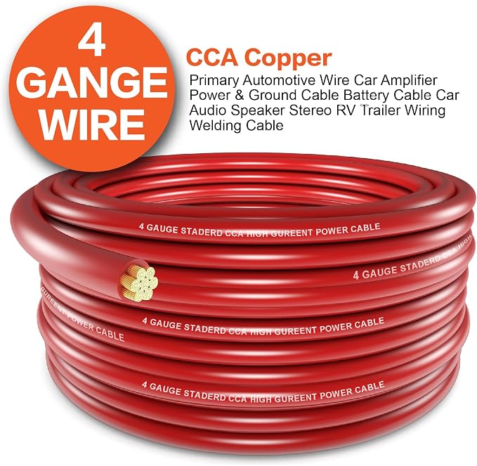 4 Gauge Wire (25ft Each - Red/Black) Copper Clad Aluminum CCA with Cable Cutter,Lugs Terminal Connectors and Heat Shrink Tube - Battery Power/Ground Cable,Car Audio Speaker,RV Trailer Amp Wiring kit