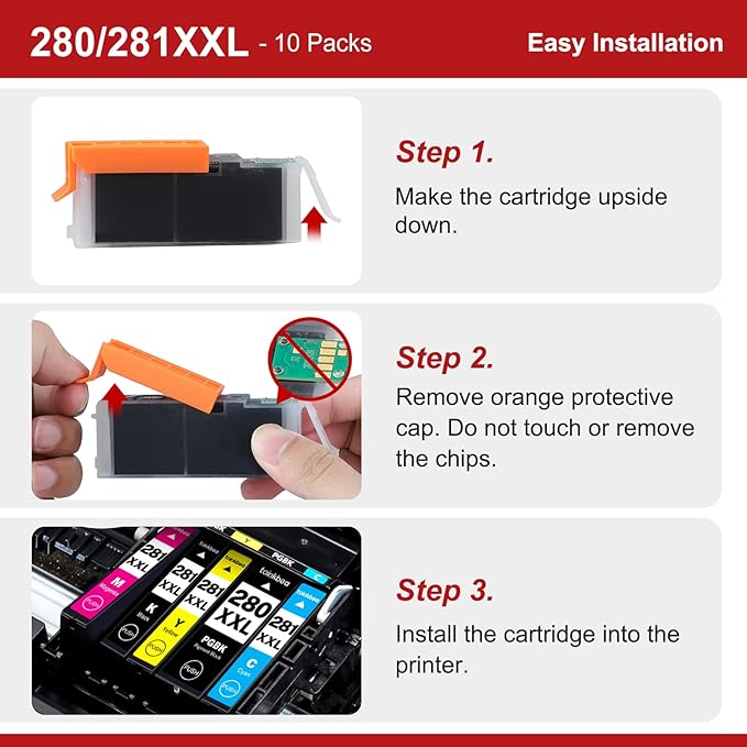 280 281 TR8620a Ink Cartridges High Yield Replacement for Canon PGI-280XXL CLI-281XXL 280XXL 280 281 XXL for Color Printer Pixma TR8600 TR8622a TR8620 TR8520 TS9120 TS9521c TS6120 TS8220 ink 10-Pack