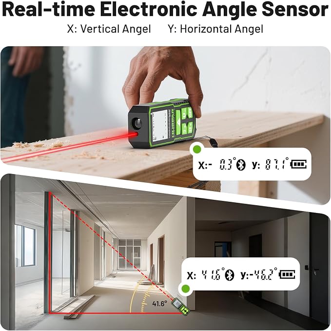 Huepar 200Ft Laser Measuring Tool with APP Control, 5-Year Warranty, Rechargeable Bluetooth Distance Meter, 1/16" High Accuracy, M/In/Ft Unit, Angle Sensor, Multiple Modes, IP54, for Home&Construction