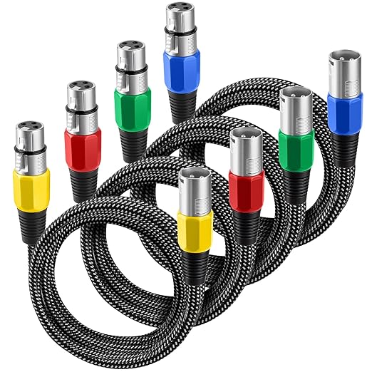 XLR Cable 10 FT/4 Pack, Microphone Cable 3 Pin Nylong Braided Balanced XLR Male to Female Heavy Duty Mic Patch Cords (Pure Copper Conductors)