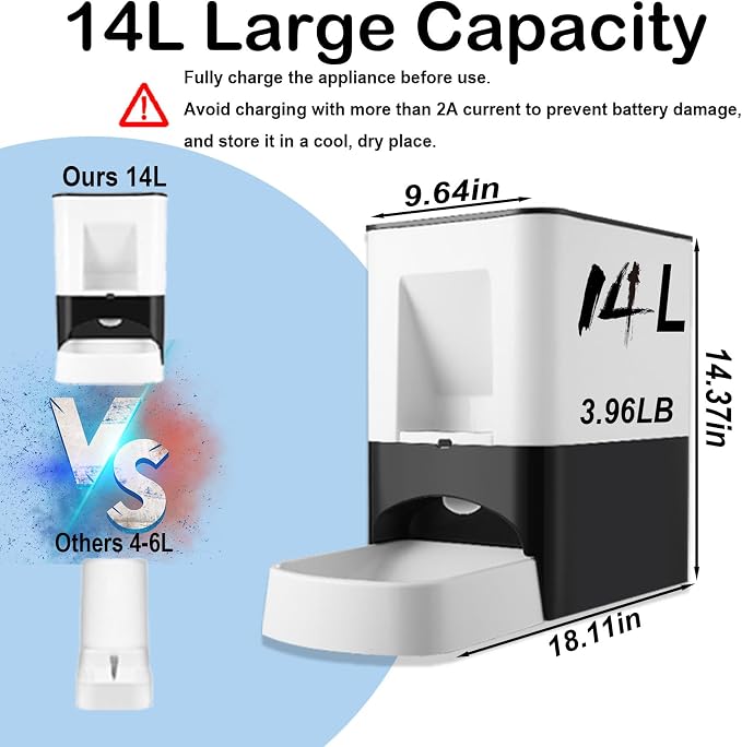 Large Automatic Dog Feeder, 14L Extra Large Breed Auto Dog Feeder Timed Programmable Pet Food Dispenser, Portion Control Voice Recording Suitable for Large and Medium-Sized Dogs