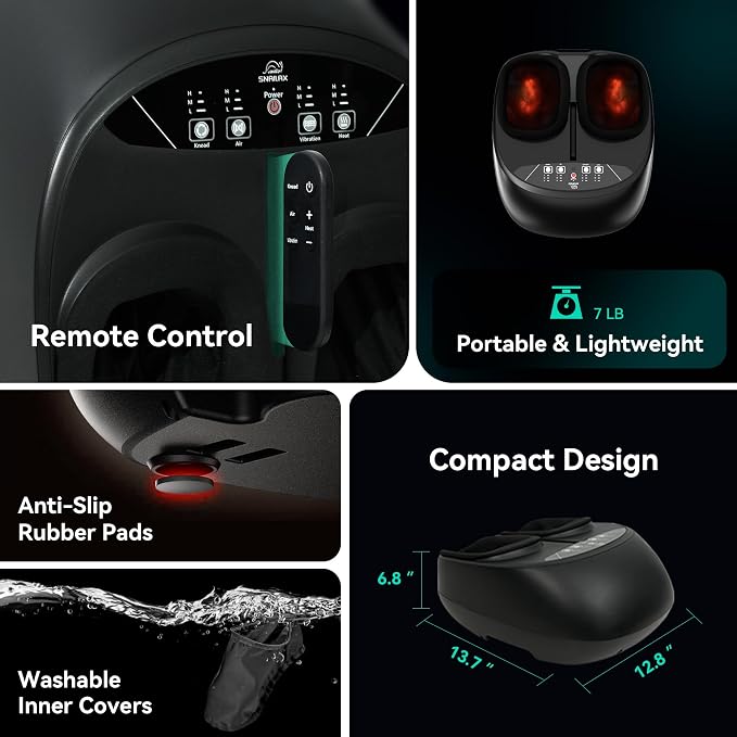 Snailax Foot Massager with Heat, Remote Control, Shiatsu Heated Foot Massager Machine with Deep Kneading, Rolling, Compression, Vibration, Size 13