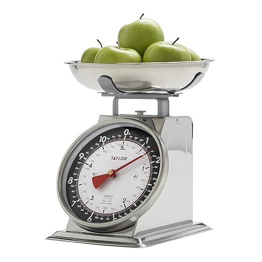 Taylor Mechanical Kitchen Food Scale with Bowl, Weighs Up to 11lbs, Measures in Grams and Ounces, Analog Cooking Scale for Baking, Black and Silver (Pack of 2)