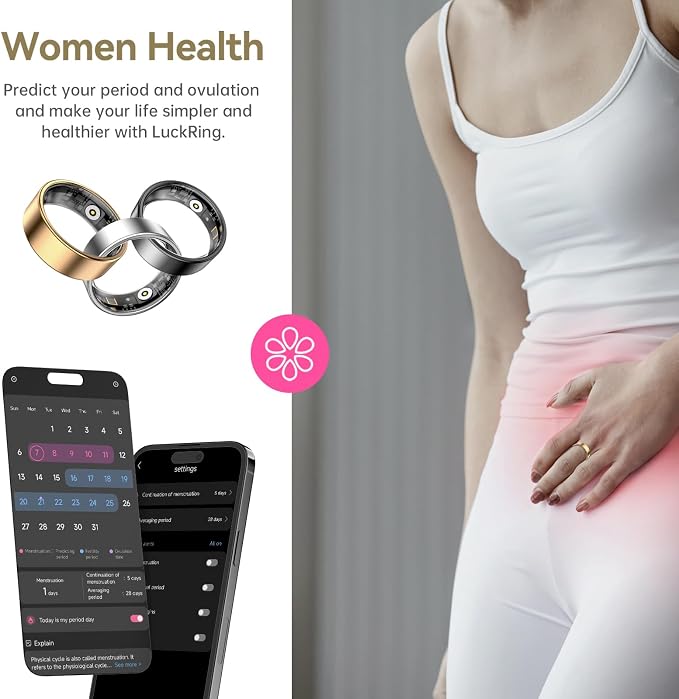 Smart Ring for Women & Men, Fitness Tracker with Heart Rate, Blood Oxygen, Sleep Monitoring, Long-Lasting Battery, IP68 Waterproof, Compatible with iPhone & Android (Black, 7)