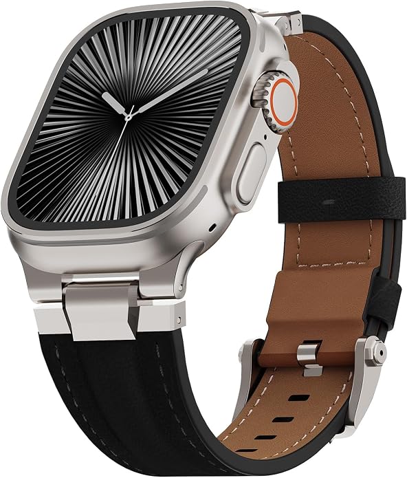 Vintage Genuine Leather Band for Apple Watch Ultra 49mm (2026 Upgrade), Rugged Replacement Strap Compatible with iWatch 46mm 45mm 44mm - for Men Women, Fit Ultra3/2/1, SE 3/2/1, Series11 10/9/8/7/6/5/4