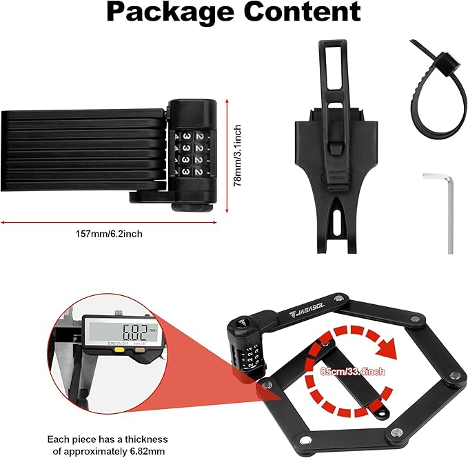 Compact Folding Bike Lock Compact Lightweight High Security Anti-Theft Bicycle Lock 33.46in for Bikes or Scooters