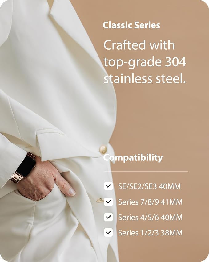 Fullmosa Bands Compatible with Apple Watch Band 41mm 40mm 38mm 46mm 49mm 45mm 44mm 42mm, Stainless Steel iWatch Band with Case for Apple Watch Series 11 10 9 8 7 6 5 4 3 2 1 SE3/2/1 Ultra3/2/1, 38mm 40mm 41mm, Rose Gold