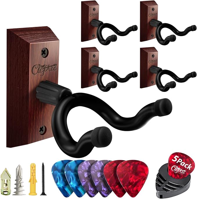 Black Guitar Wall Mount 5 Pack, Picks and Pick Holders, Carbonized Red