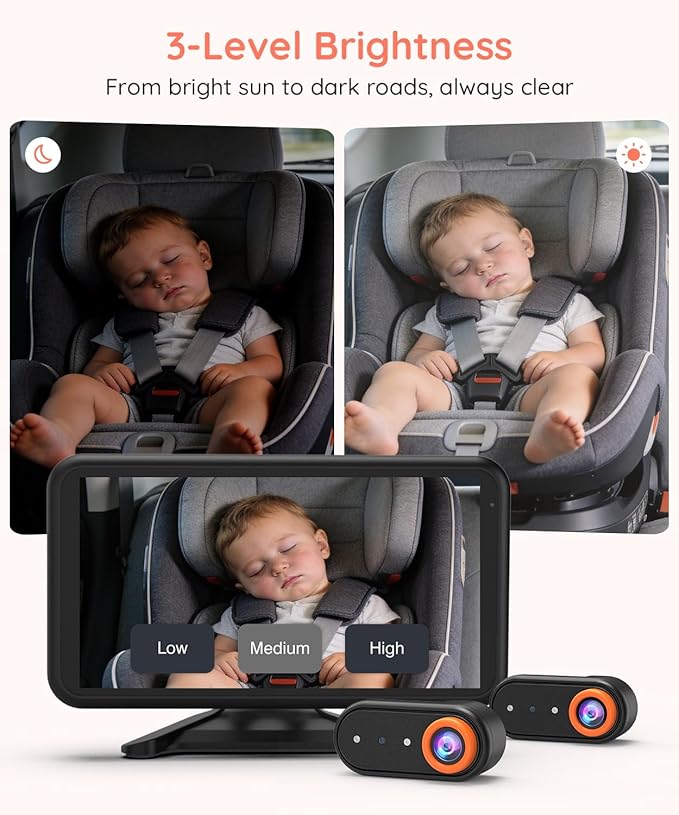 LUCKVIEW BM2 PRO Dual Baby Car Camera, 5.2" 1080P HD Display for Rear-Facing Car Seats, IR Night Vision, Anti-Shake Mount, Easy Install – Ideal for Parents with 2 Kids and Pets
