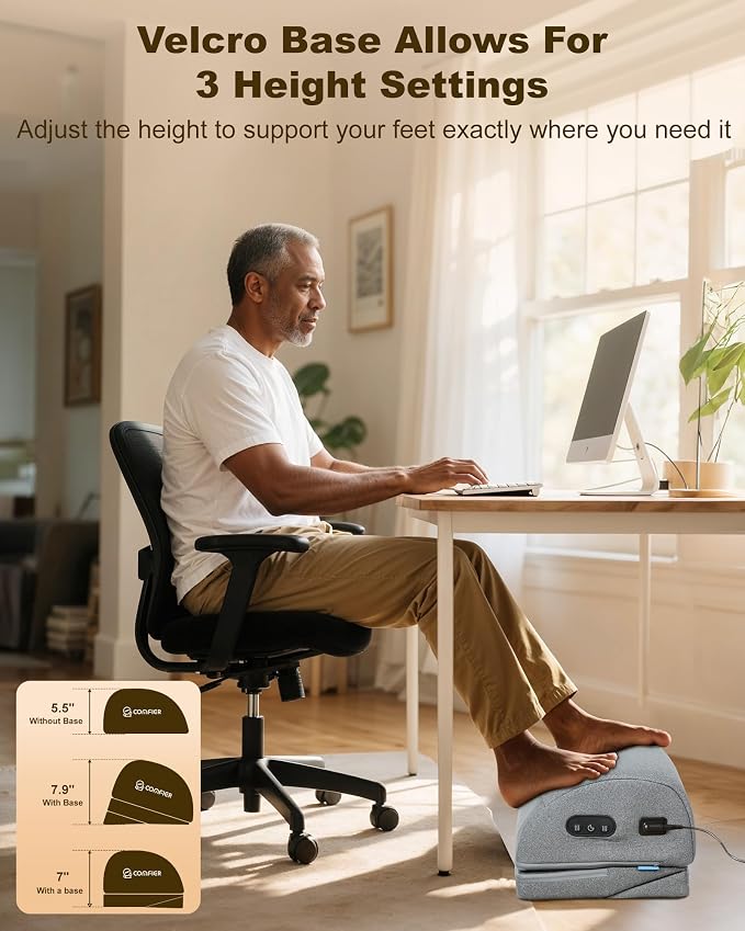 Comfier Foot Rest Under Desk at Work with Heat,Vibration,Foot Heater Foot Warmer,3 Height Under Desk Foot Rest for Office Chair,Gaming Chair Footstool, Ergonomic Heated Footrest,Computer Desk Use