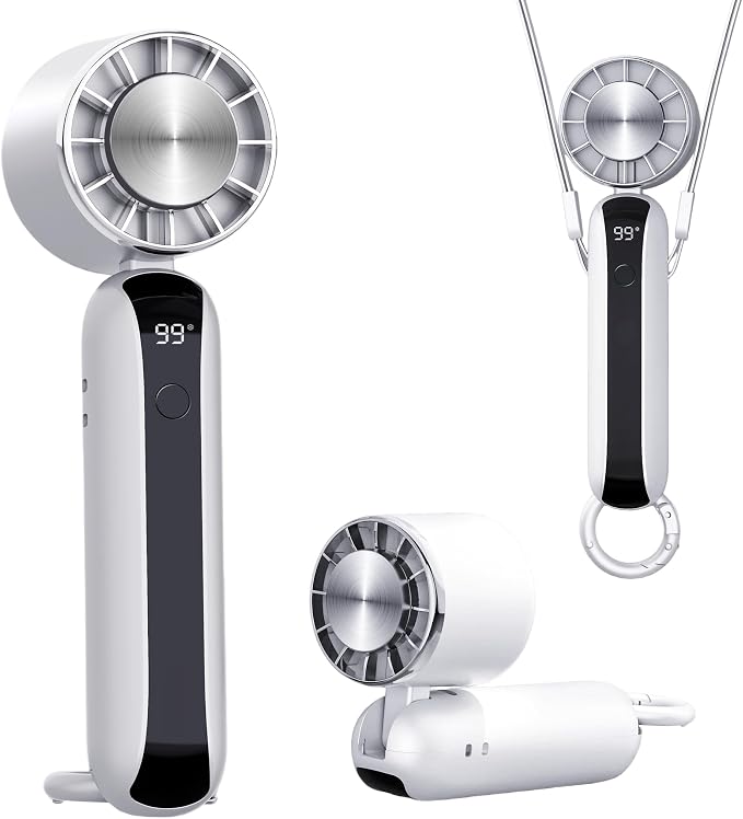 Portable Handheld Fan with Ice Cooling, 3 Speed Dual Turbo Fan, 3000mAh Rechargeable Battery, LED Digital Display, Personal Cooling Fan for Travel Commute Office Outdoor(F23)