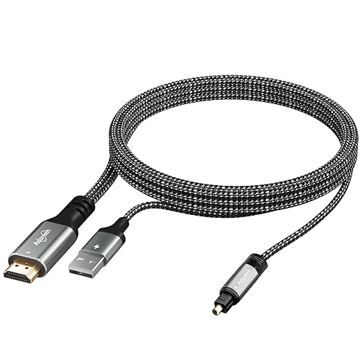 Unidirectional 192KHz HDMI ARC/eARC to Optical Toslink SPDIF Audio Extractor Splitter Converter Cable 6 Ft, USB Powered Digital Adapter for HDTV to Soundbar Home Theater Amplifier Old Speaker