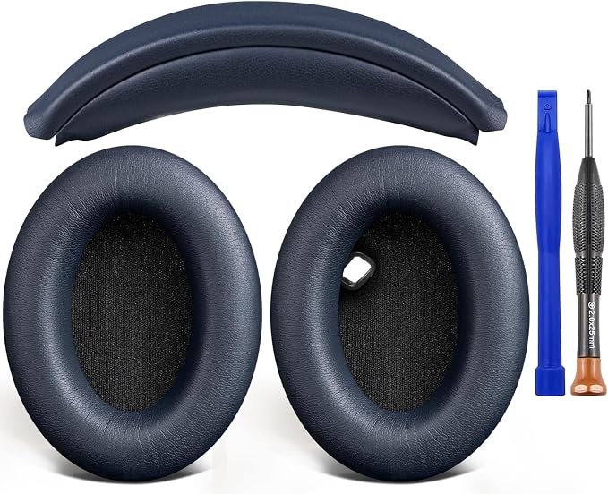 SOULWIT Ear Pads Cushions + Headband, Replacement Kit for Sony WH-1000XM4 (WH1000XM4) Over-Ear Headphones, Replacement Headstrap Pad & Earpads Repair Part - Navy Blue
