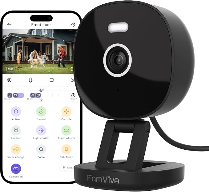 2K Security Camera, Outdoor/Indoor for Home, Pet, Baby, Nanny, IP65 Wterproof Color Night Vision, White Light & Siren, Recording, Motion Detection, Compatible with Alexa,Black