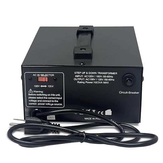 LiteFuze 1000W Step-Up/Step-Down Transformer with Dual Sockets - Premium Copper Coil, Noise Reduction, and Circuit Breaker Protection (JP-1000)