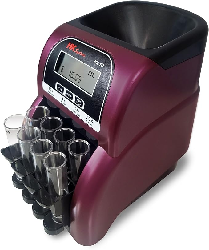 HK SYSTEMS HK-2D, Digital USD Coin Counter and Sorter with LCD Display, Sorts 260 Coins Per Minute into Coin Wrappers, 2 Row Coin Wrapper Tubes Included