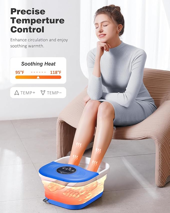 SPA4PIEDS Foot Spa Bath Massager with Heat, Bubble Jets, Red Light & Timer, Pedicure Foot Spa with 95-118℉ Temperature Control, 8 Shiatsu Rollers, Pumice Stone, Gift for Women,Men,Dad