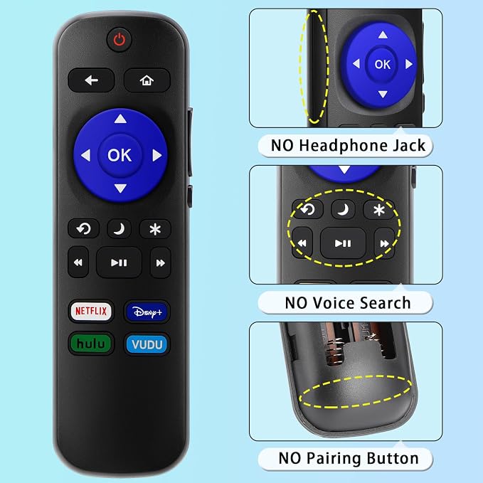Replacement Remote Control for Roku TV, Compatible with TCL/Hisense/Sharp/Insignia/Onn Roku Smart TVs