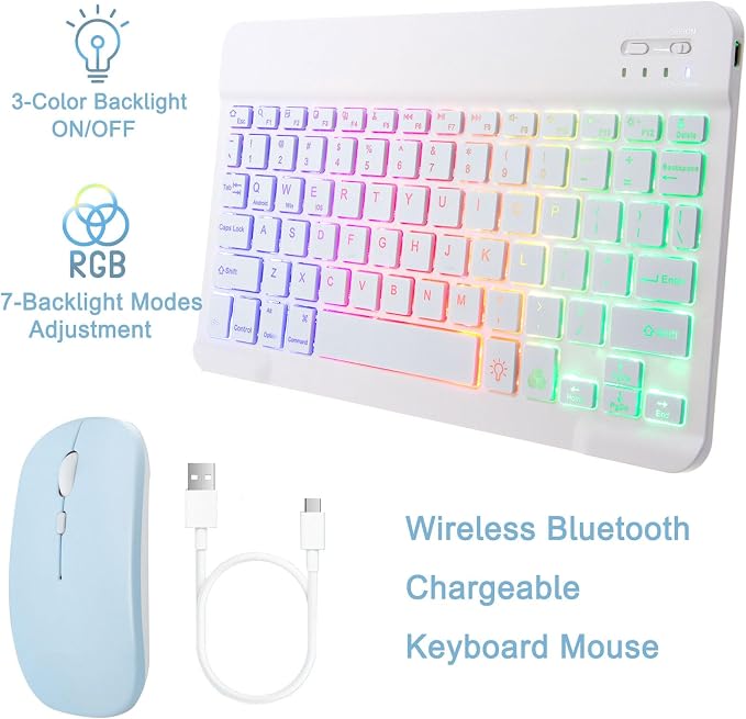 Keyboard Case for Samsung Galaxy Tab A11 Plus 11 Inch 2025/ A9+ Plus 2023 Tablet, Detachable Rainbow Backlit Wireless Keyboard and Mouse, Slim Stand Cover with S Pen Holder (Blue)
