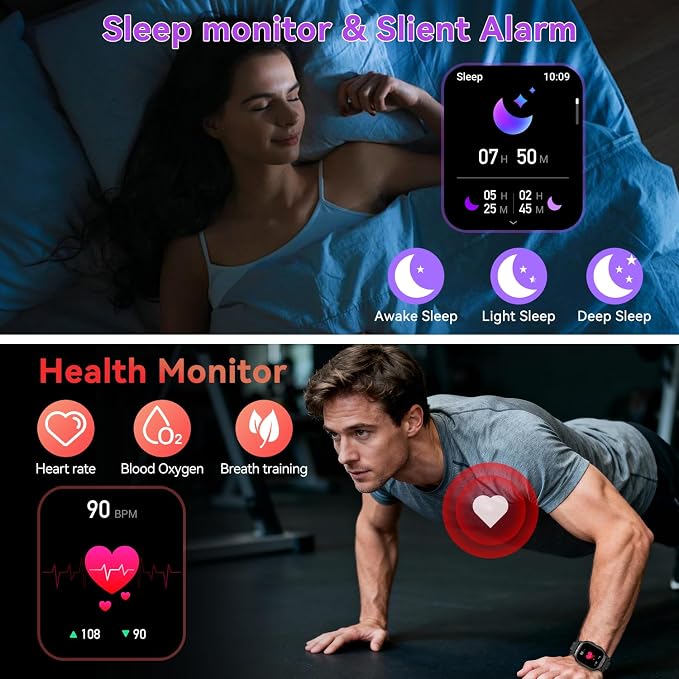Smart Watch for Men Fitness Tracker: Make/Answer Call Military Smart Watches for Men Digital Watches Heart Rate Monitor Waterproof Running Smartwatch Android Phones iPhone Samsung Compatible 2 Bands