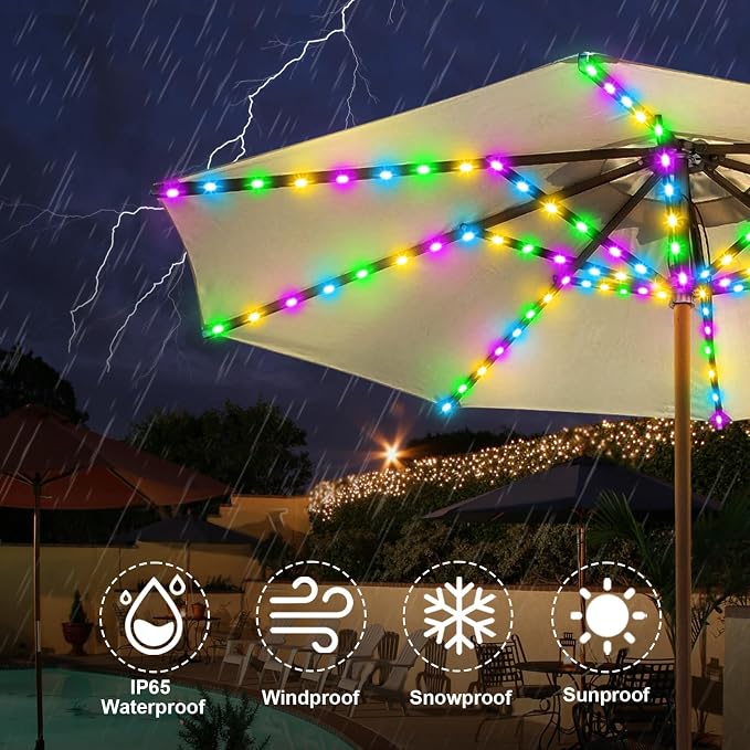 Patio Umbrella Solar Lights with 8 Modes - Upgraded Larger Solar Panel Clip 5V 152 LEDs 8 Strands Umbrella Lights Outdoor Waterproof for Patio Beach Tent Camping Garden Decor, Multicolor