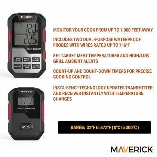 MAVERICK Wireless Extended Range Digital Instant Read Cooking Kitchen Grilling Smoker BBQ Probe Meat Thermometer (XR-30R)