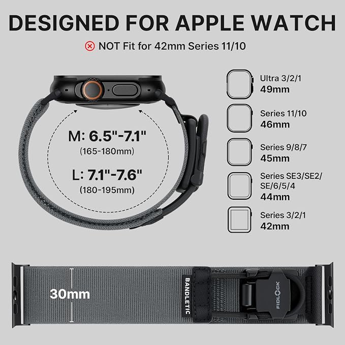 Bandletic Compatible with Apple Watch Bands for Men, Stretchy Nylon Sport Bands with Magnetic Fidlock Hook Rope Buckle for iWatch Ultra 3/2/1 49mm, Series 11/10 46mm, 9/8/7 45mm, SE/6/5/4 44mm