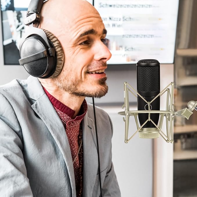 GEEKRIA for Creators Microphone Shock Mount Compatible with AKG P120, P220, Perception 220 P420, P820, P8207, Mic Anti-Vibration Suspension Adapter Clamp Mic Holder Clip (Champagne/Metal)