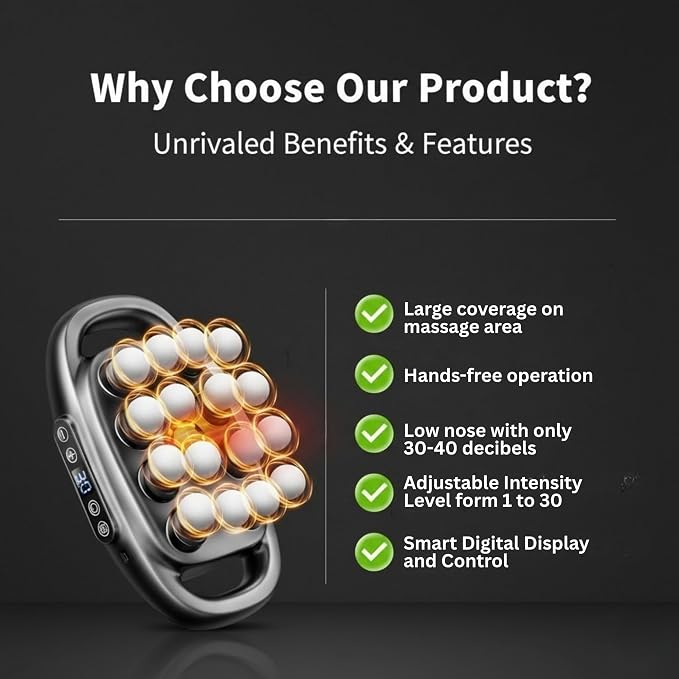 Deep Tissue Percussion Massager with 3 Modes and 30 Intensities, 16-Head Massage Gun Set, Quiet Muscle Massager for Relieving Back, Shoulder, Leg, Foot, and Body Muscle Pain