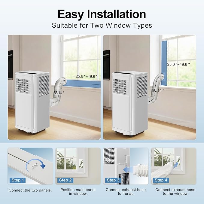 Uthfy 10,000BTU Portable Air Conditioners, 4-in-1 Air Conditioner with Cooling, Fan & Dehumidifier and Sleep, 4 Modes, 24H Timer, Window Kit Included, Portable AC Units for Indoor Room, Bedroom Use