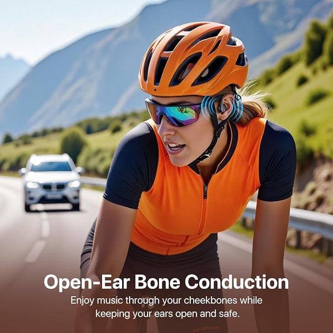 Bone Conduction Headphones, Open Ear, Bluetooth V6.0, IPX5, Sweat Resistant,10Hrs Playtime, Ultra-Light Sports Wireless Earbuds with Stable Connection for Running, Gym, Cycling, Workout, Black