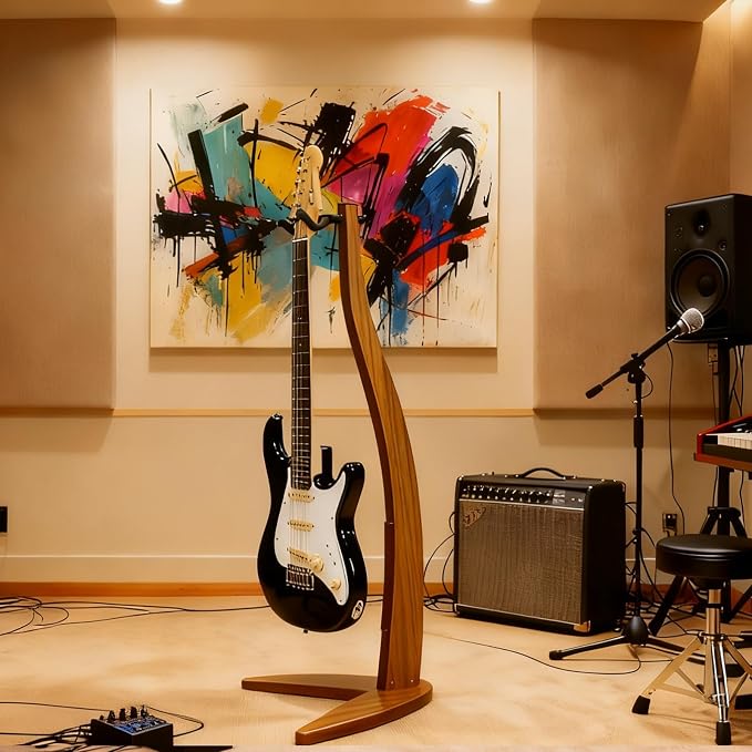 MUSO Guitar Bass Hanger Stand, Solid Wood Bow Holder Mermaid Shaped for Display and Storage, 42 inches Height Anti-scratched and Anti-bump, Decorate Studios, Living room and Stage (Zebra, 1)