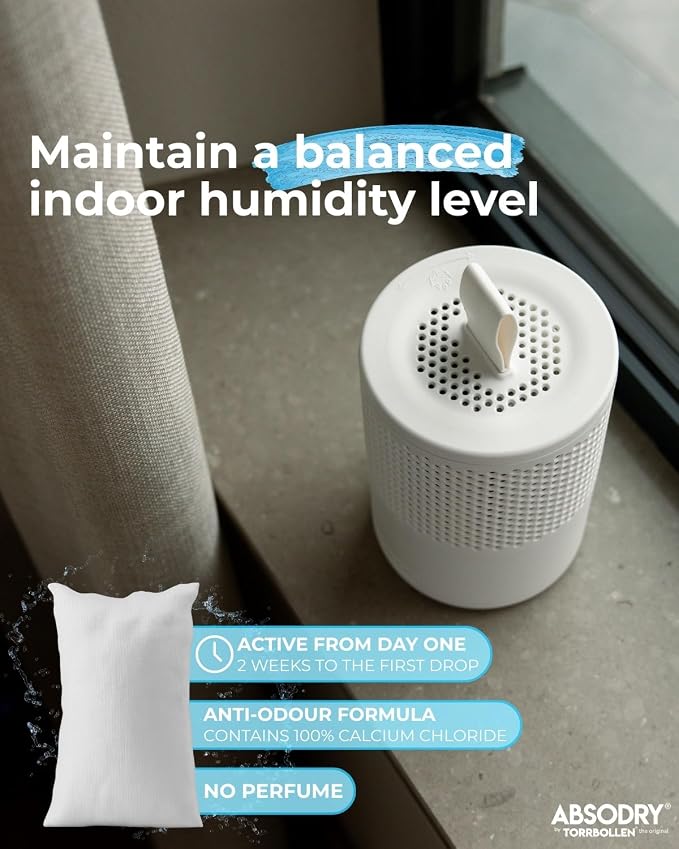 Absodry by Torrbollen Moisture Absorber 4 x 0.66lb Bag Dehumidifier for Bedroom, Electricity & Battery Free Dehumidifiers for Home, Air Freshener and Purifier for Home (4 X Refills)
