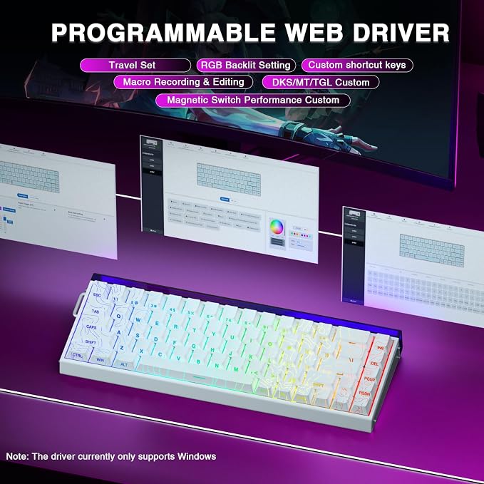 AULA Hero 68 HE 60% Gaming Keyboard Wired, Hall Effect Magnetic Switch Keyboard with 8K Hz Polling Rate, Side Printed PBT Keycaps, RGB Backlit Light Box, Customizable Web Software for PC/Mac Gamers