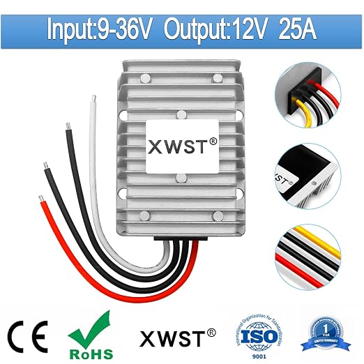 DC DC Stabilizer 9V-36V to 12V Boost Buck Converter 25A 300W Waterproof Regulator 12V Volt Module Transformer for Car Audio Solar Power System LCD LED Display Screen