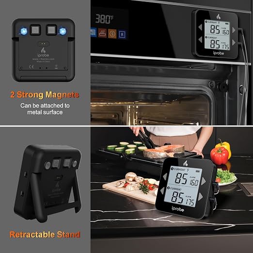Dual Probe Digital Meat Thermometer - Waterproof, Rechargeable, Bright LCD, Magnetic, Suitable for BBQ, Grill, Smoker, and Oven