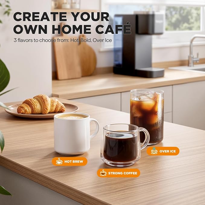 Tastyle Single Serve Coffee Maker, Iced and Hot Coffee Machine for K Cup & Grounds, Compact Design, 40oz Removable Water Reservoir, 6 to 24 Oz Brew Sizes, Fits 7.3" Travel Mug, Black