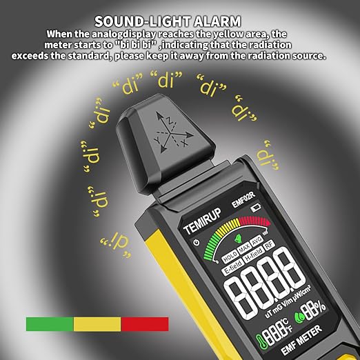 5-in‑1 EMF Detector, Electromagnetic Field Radiation Detector for EF, RF, MF, WiFi,5G Signal, Temperature/Humidity Measurement, Rechargeable EMF Meter for Home, Office, and Paranormal Investigation