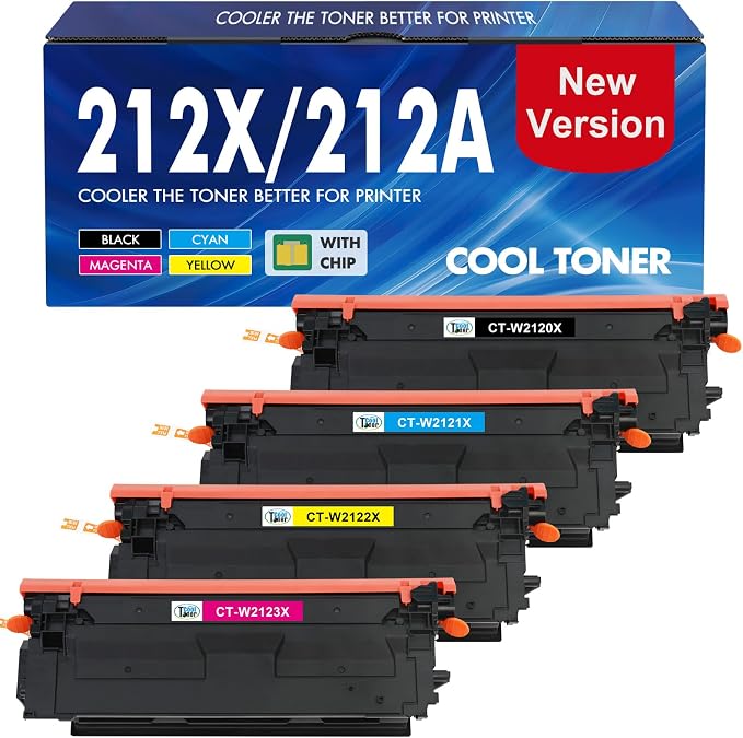 212X 212A Toner Cartridges 4 Pack Compatible for HP 212X 212A W2120X W2120A (with Chip) for Color LaserJet Enterprise M555dn M554dn M555x M554 M555 MFP M578 Series Printer Ink (New Version-BK/C/Y/M)