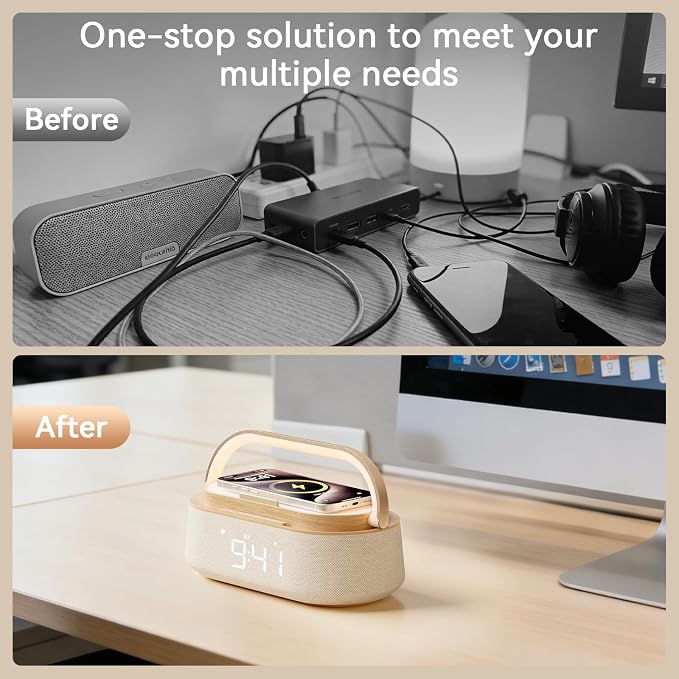 FREEFISH Bluetooth Speaker with Wireless Charge FM Radio 2500mAh Battery, LED Night Light Suitable for Home,Bedroom,Office,Gifts