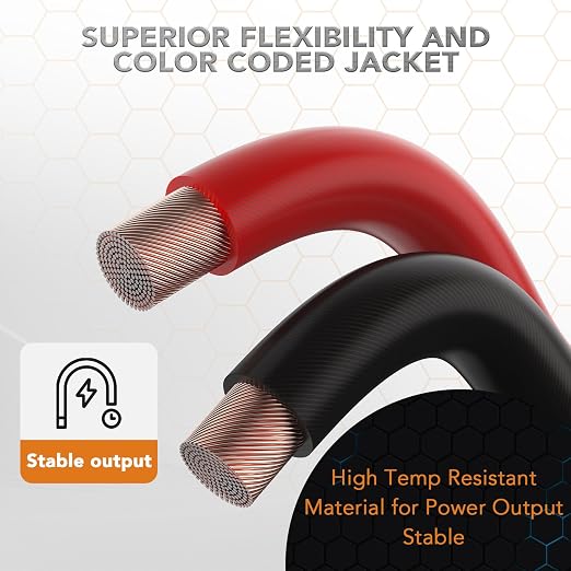 TOPSTRONGGEAR 0 Gauge 25ft Black and 25ft Red Power/Ground Wire True 0 AWG Power Wire-True Spec and Soft Touch Cable