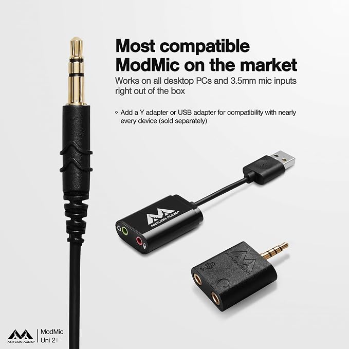 ModMic Uni 2+ Attachable 3.5mm Headset Microphone. Gaming on PC, PS5, Xbox