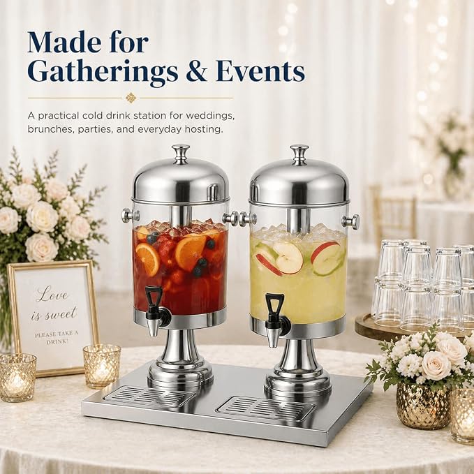 4.4 Gallon Beverage Dispenser with Ice Core | Stainless steel drink dispenser with stand and ice core for cold drinks, juice, lemonade, iced tea, parties, and events.
