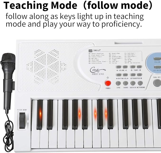 Keyboard Piano Lighted Keys for Beginner Adults Teens Kids, 61 Key Electronic Music Keyboard with Teaching Modes Powered by USB or Battery with LCD Display Microphone Headphone Jack