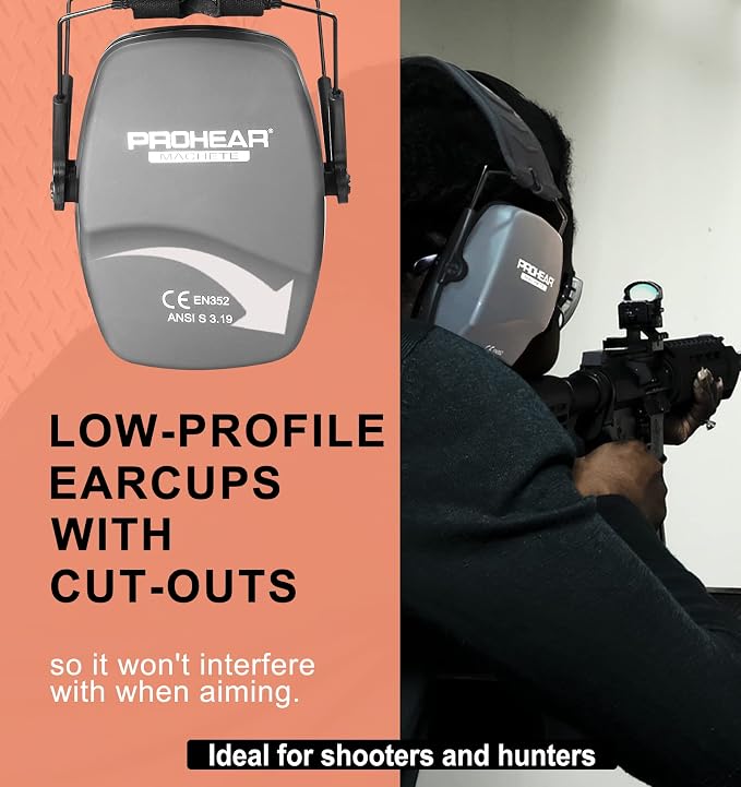 PROHEAR Ear Protection Safety Earmuffs for Shooting Noise Reduction Slim Hearing Protector