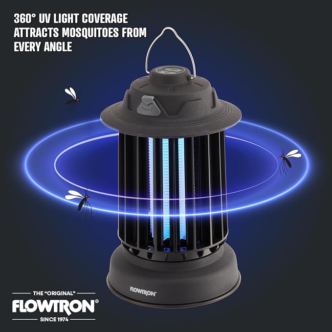 Flowtron Bug Zapper Lantern | 2-in-1 Electric Mosquito Killer & LED Camping Lantern, 2150 Sq Ft Coverage, 2000mAh Rechargeable Battery, Self-Cleaning Bug Zapper for Patio Outdoor & Indoor Use
